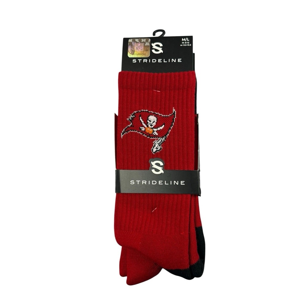 STRIDELINE Tampa Bay Buccaneers Crew Socks M L 8 12 NFL 2 Pack NEW